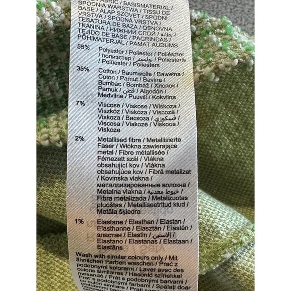 Orsay NWT Sz L Green Metallic Tweed Boucle Dress Pearl Neck & Cuff Royal Duchess - Picture 7 of 16